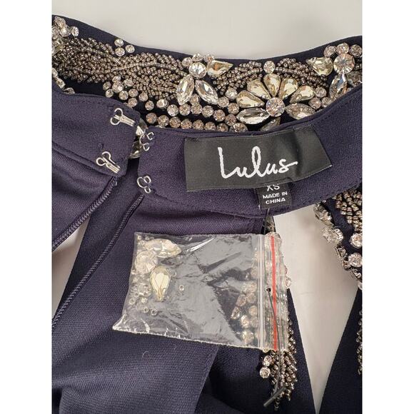 Lulus Womens Evening Dress Beaded Bodycon Navy Blue XS NWT Wedding Special Event - Picture 7 of 9